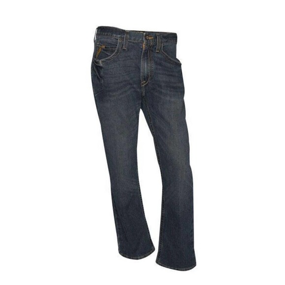 Ariat Jeans Rebar M5 Slim Straight Faded Distressed Dark Wash Mens 33/32 Loop - Picture 1 of 13